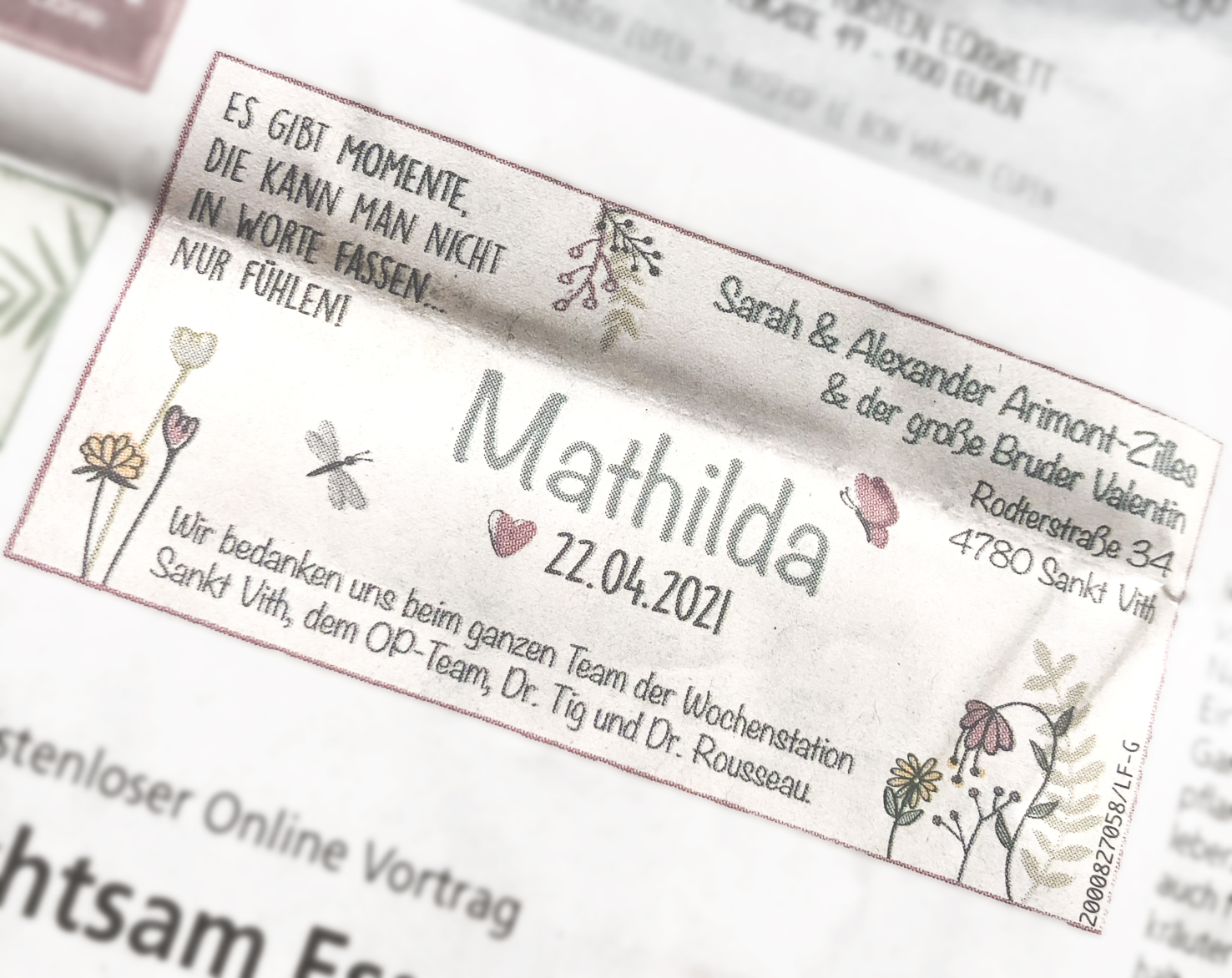 Geburtsanzeige – ARIMONT Mathilda