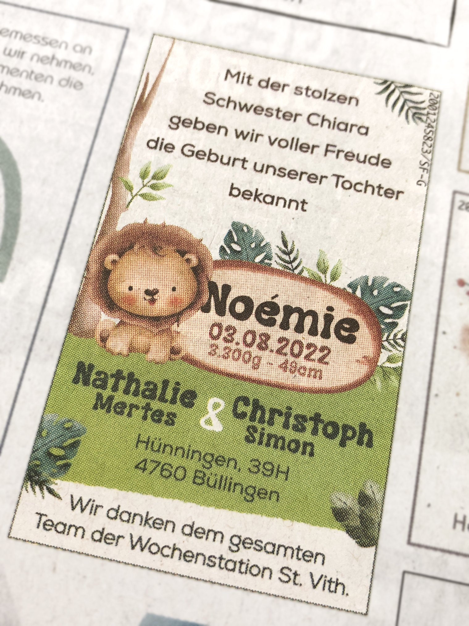 Geburtsanzeige – SIMON Noémie