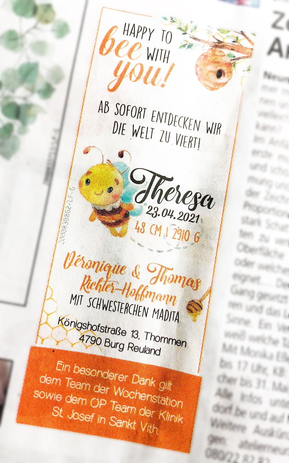 Geburtsanzeige – RICHTER Theresa